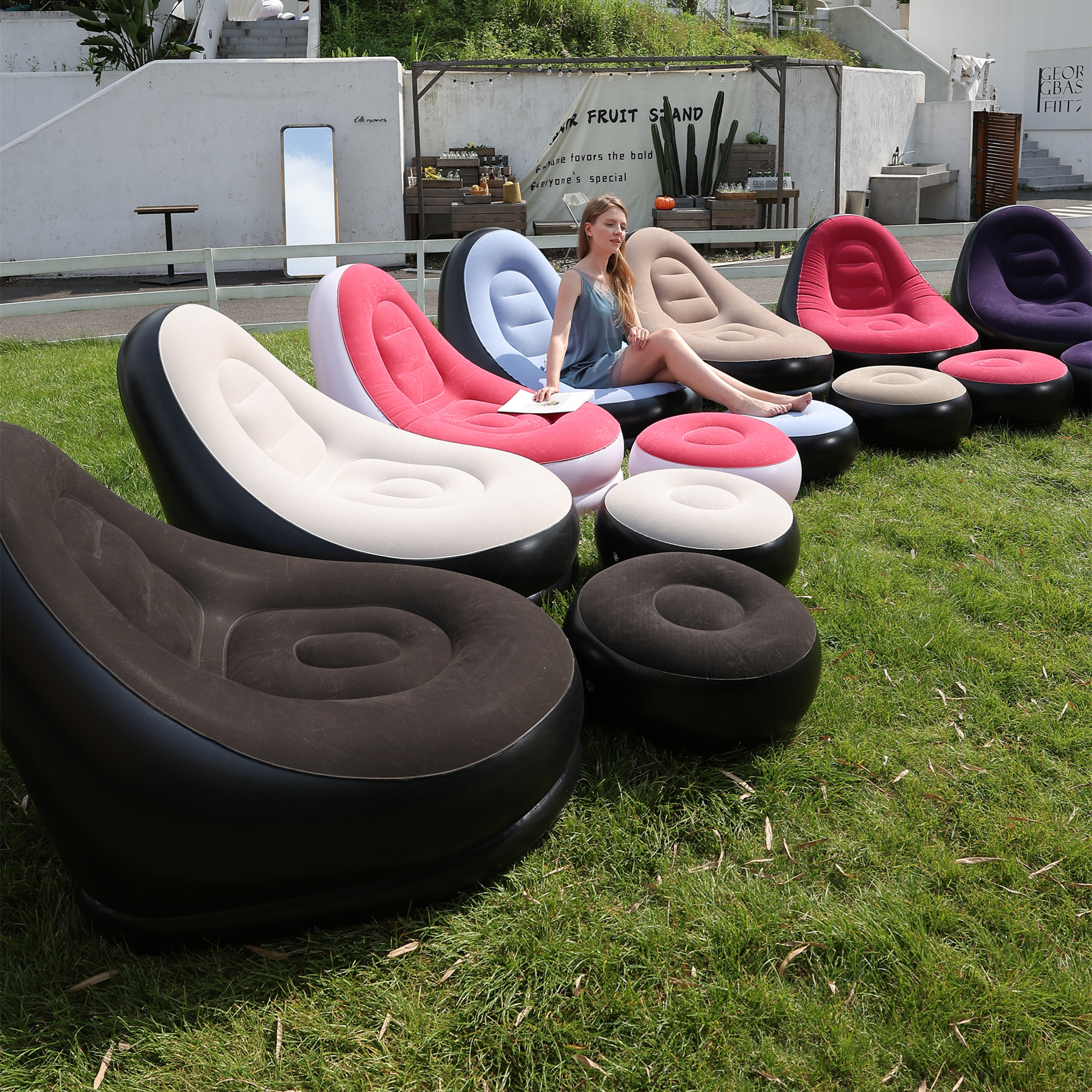 Outdoor Camping Recliner - Lazy Couch Sofas Inflatable Chair Foldable