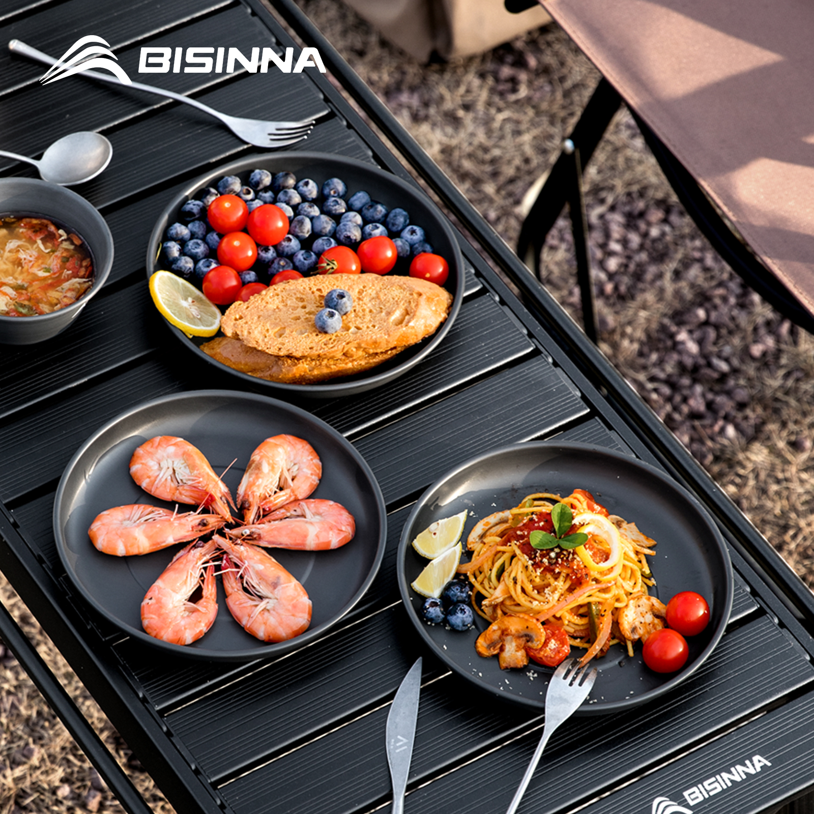 Outdoor Camping Cooking Equipment - BISINNA Camping Plate Lightweight Tableware Aluminum