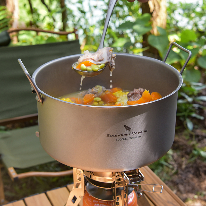 Outdoor Camping Cooking Equipment - Boundless Voyage Titanium Pot 5.0L Portable