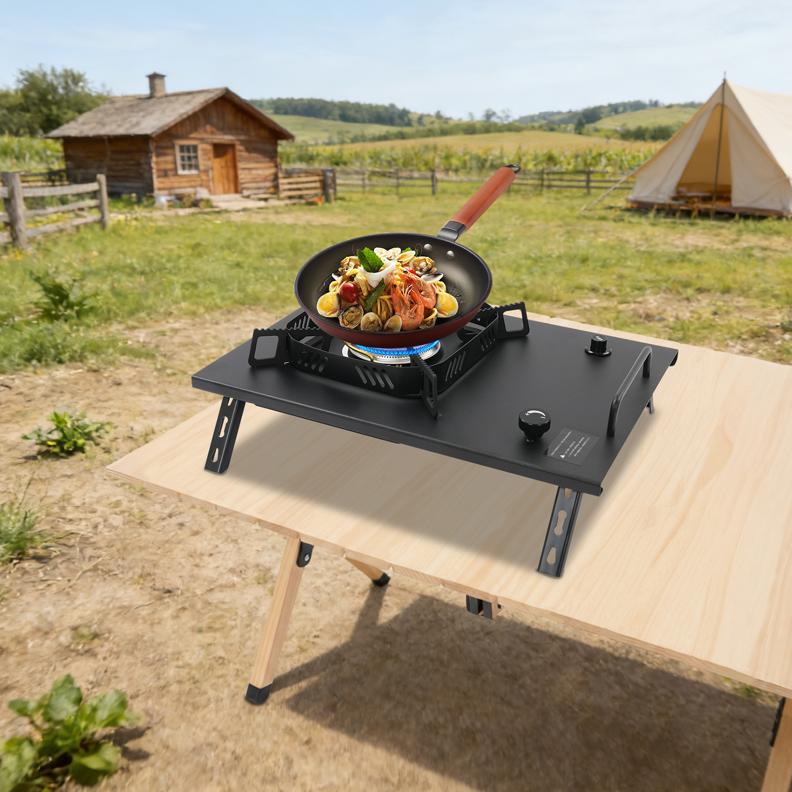 Outdoor Camping Bag - Black Outdoor Gas Stove, Foldable Camping