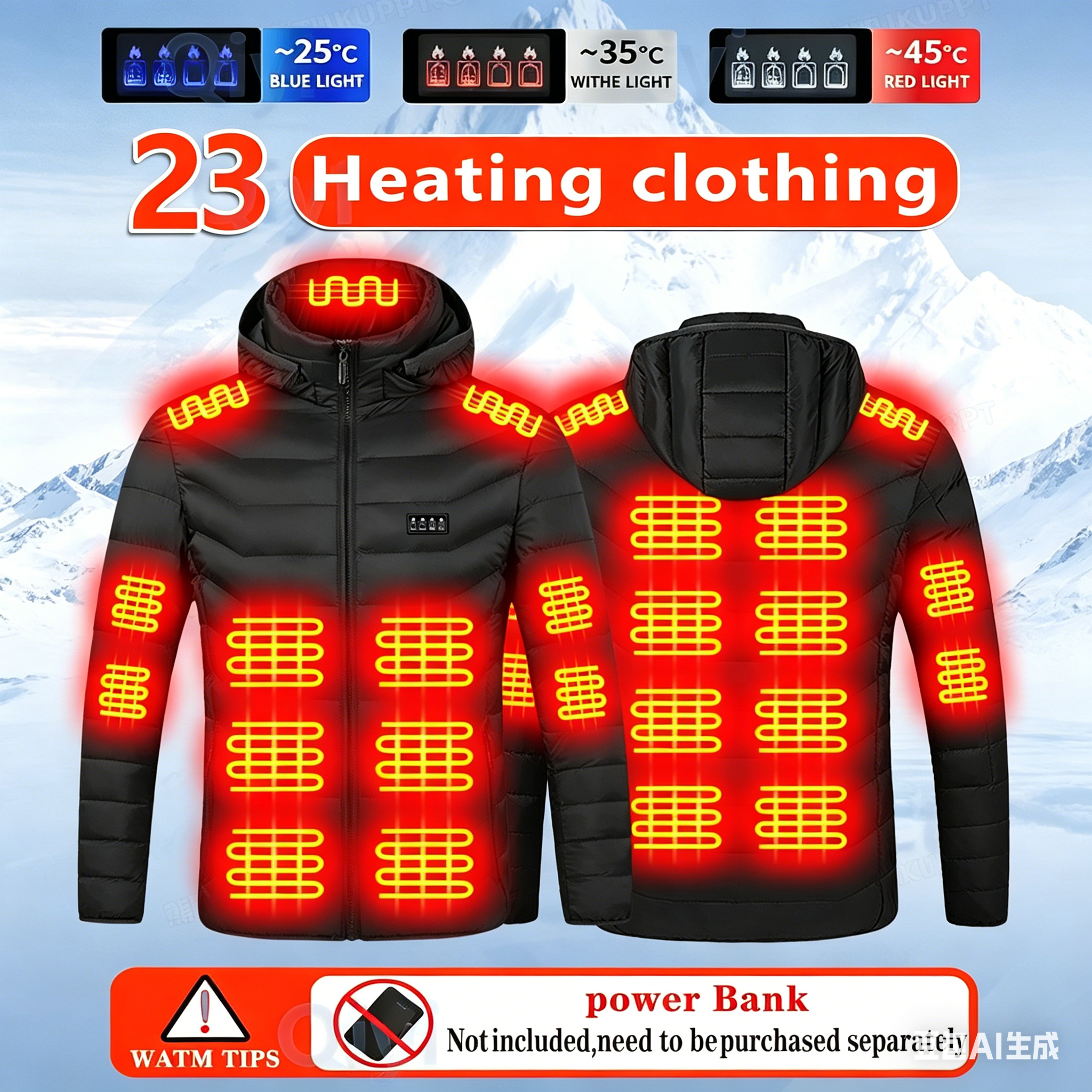 Outdoor Camping Zone - 23 Areas Heating Jacket, Polyester Fabric,