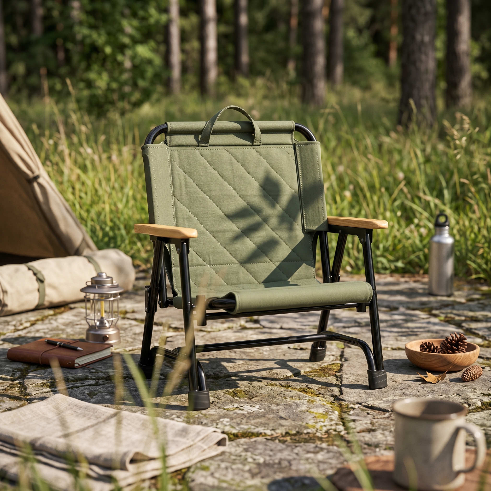 Outdoor Camping Recliner - Folding Recliner Chair Carry Handle Reclining