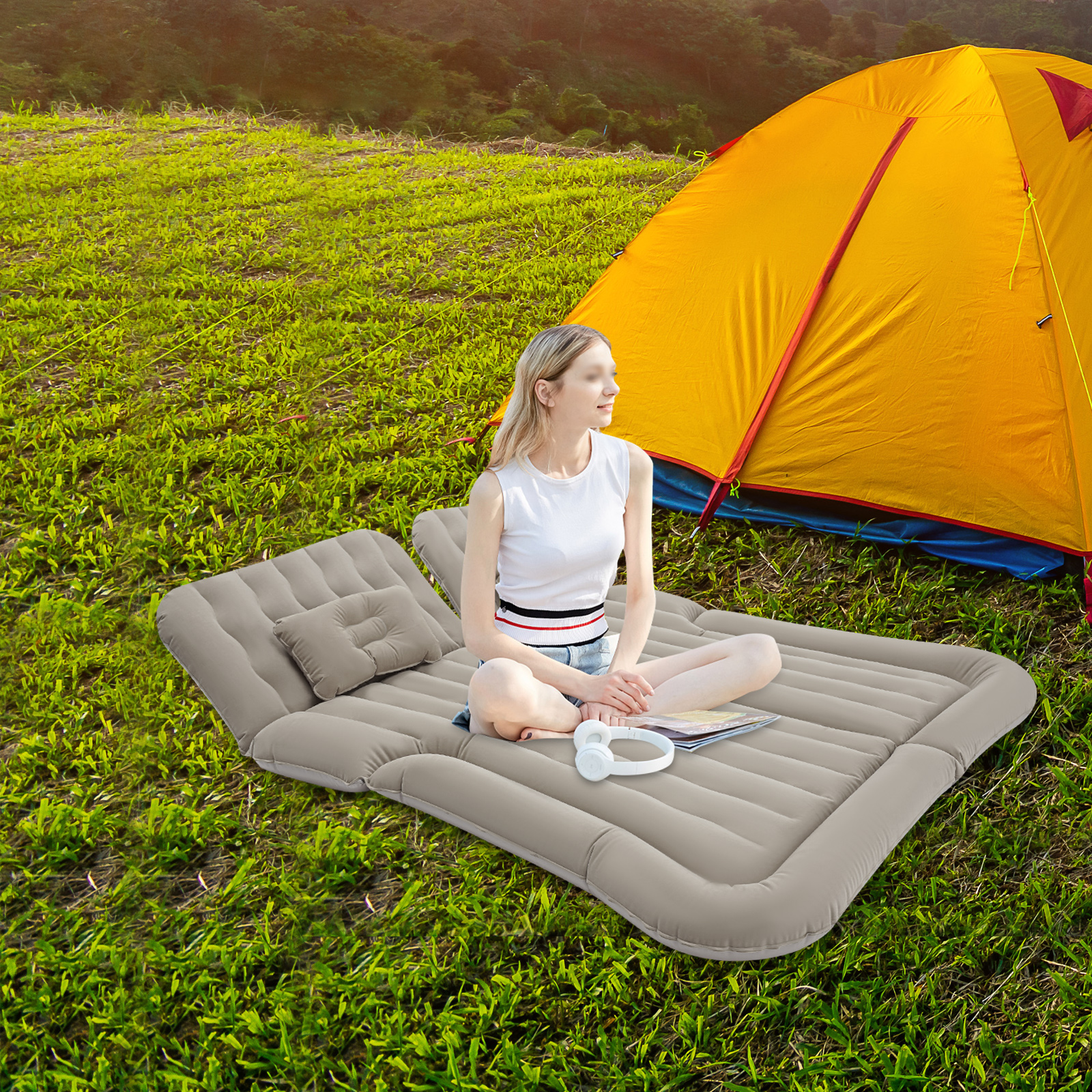 Outdoor Camping Inflatable Tent - Grey/Black SUV Air Mattress Inflatable SUV
