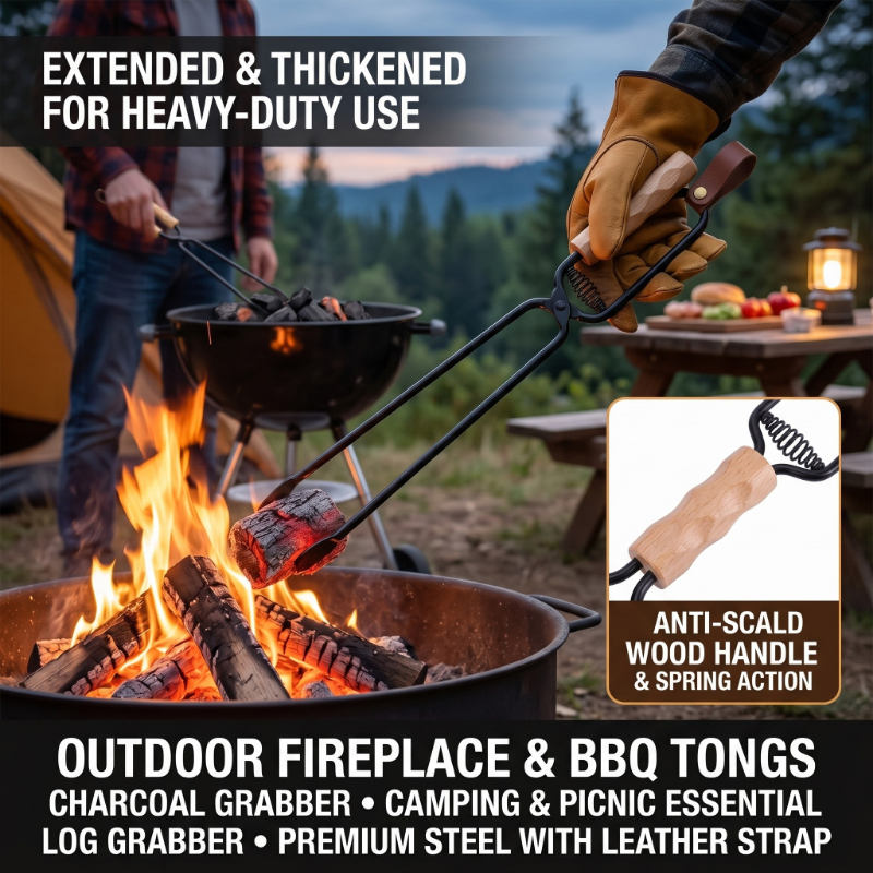 Outdoor Camping Fire - Firewood Tongs Metal Heat Resistant Lengthened