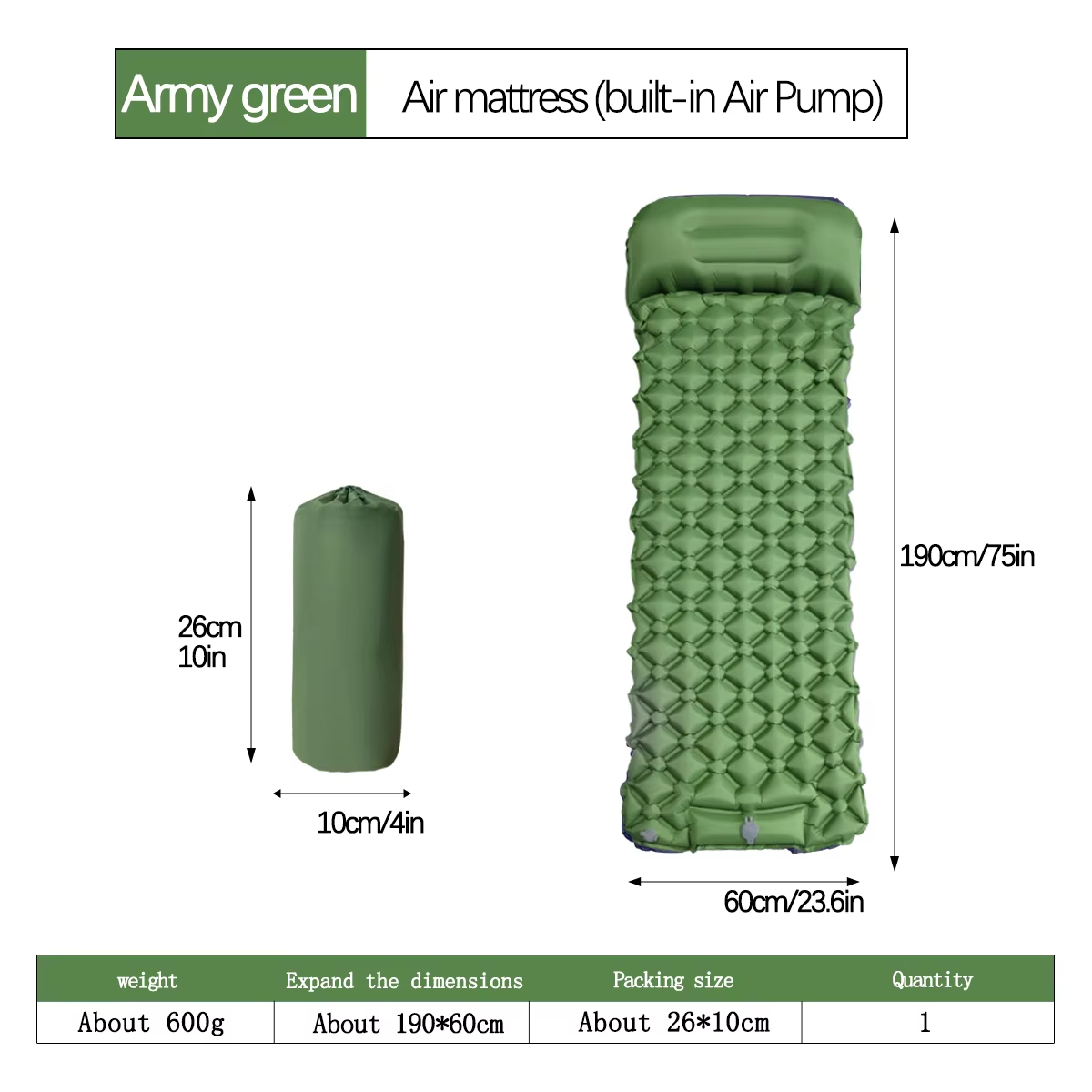 190*60cm Outdoor Camping Infla - مراجعة Outdoor Camping وسعره
