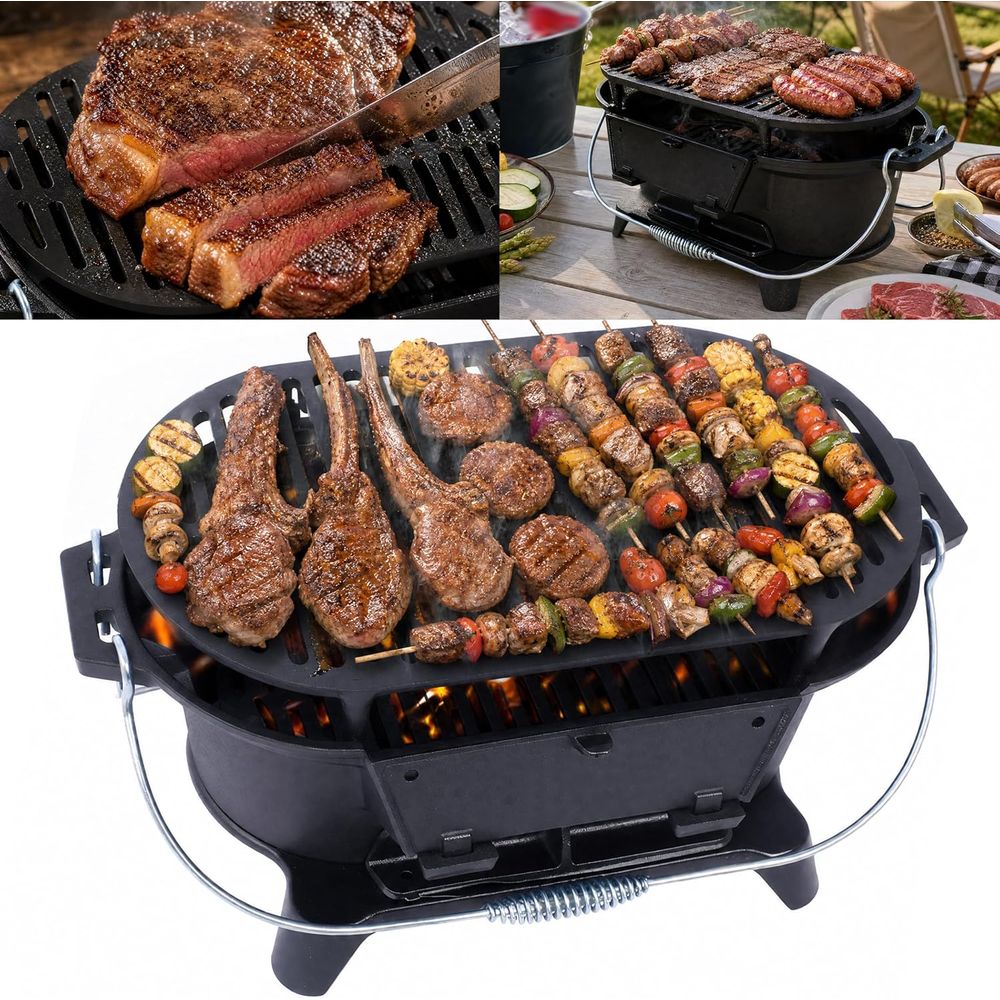 Portable Cast Iron Hibachi Gri - مراجعة Japanese Outdoor Camping وسعره