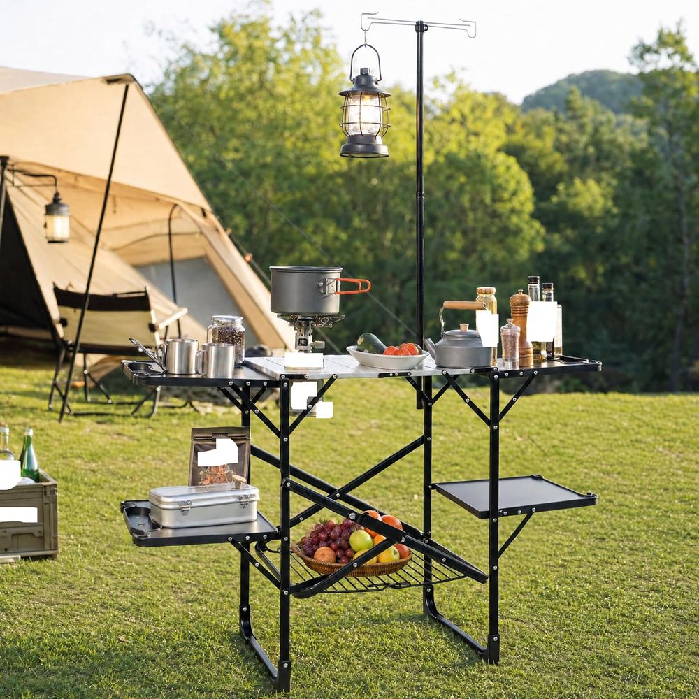 Portable Outdoor Kitchen Table - مراجعة Outdoor Camping Table With Storage وسعره