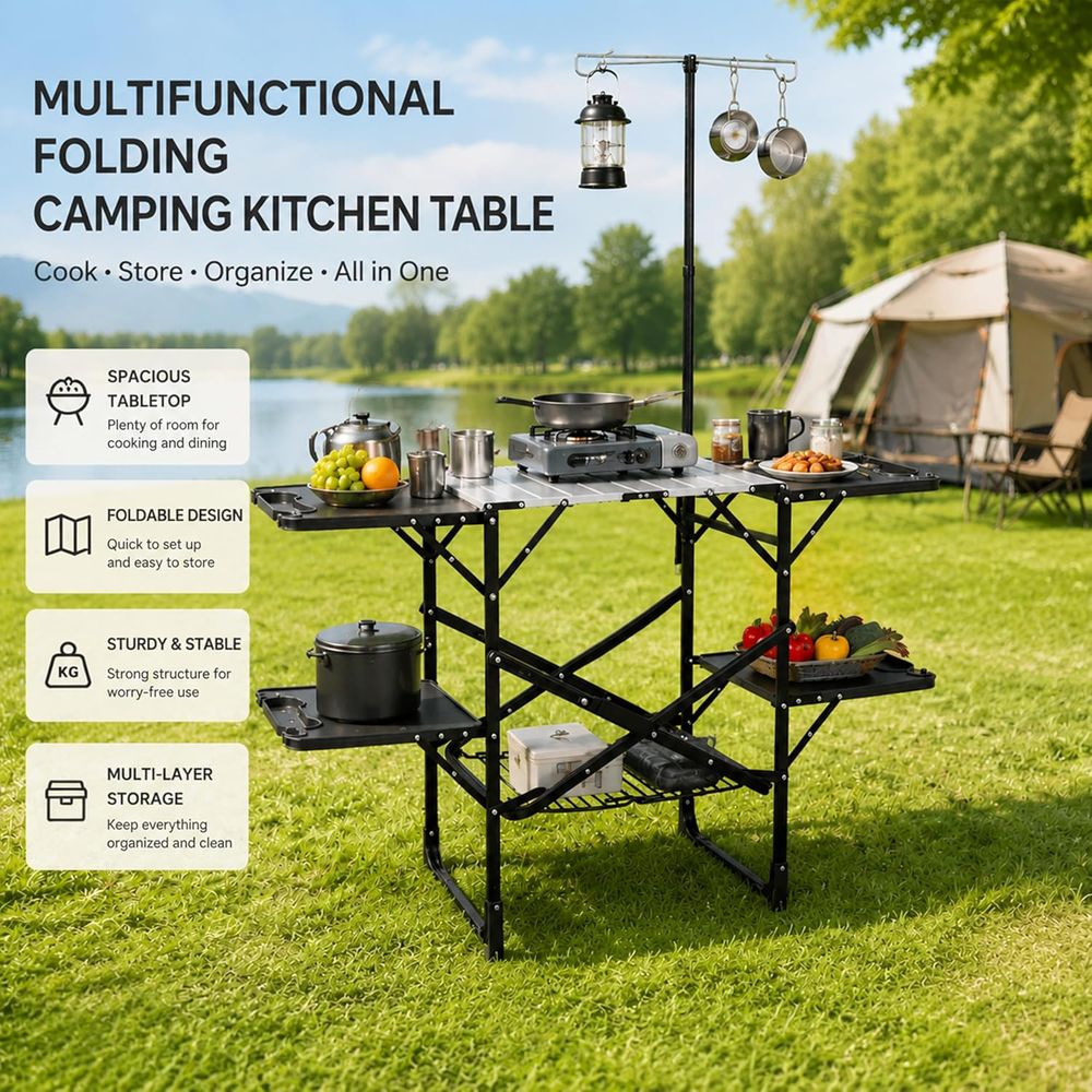 Portable Outdoor Kitchen Table - مراجعة Outdoor Camping Table With Storage وسعره