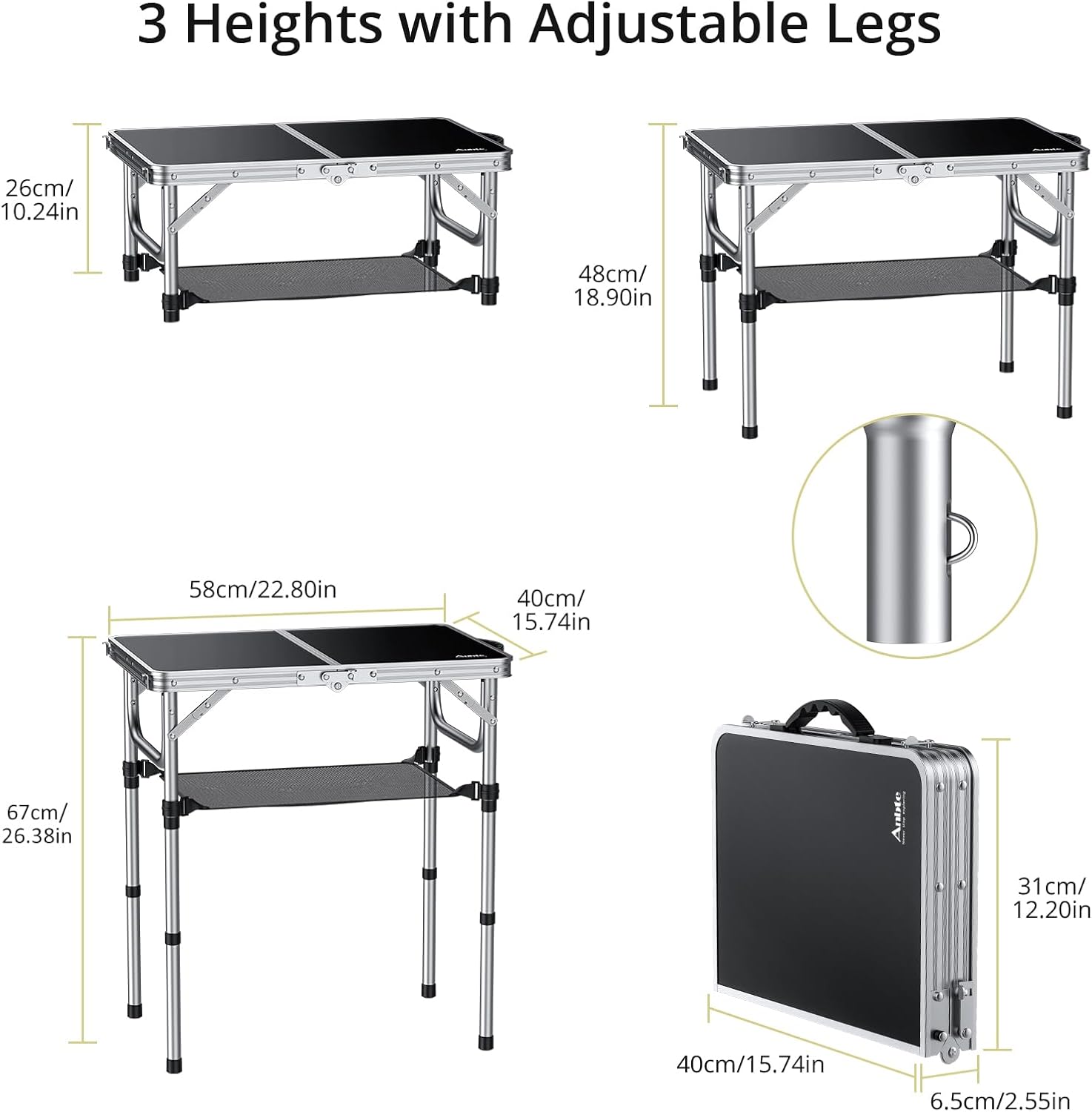 3-Height Adjustable Folding Ca - مراجعة Outdoor Camping Table With Storage وسعره